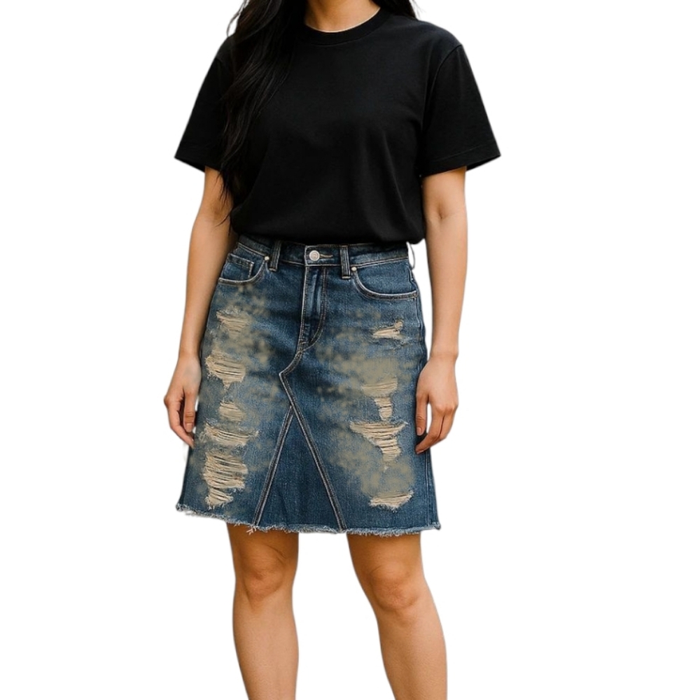 Free People Y2K Style Distressed Denim Skirt Size 25